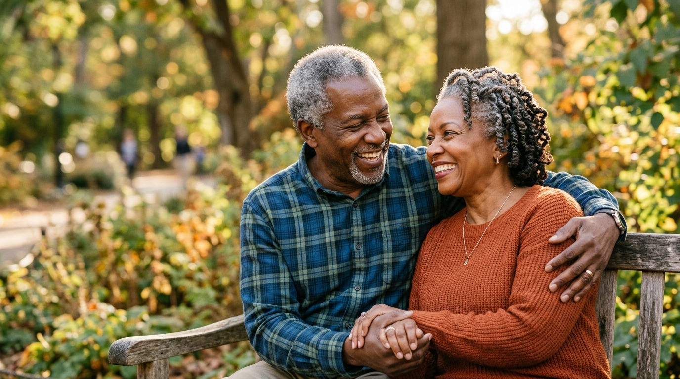 Smiling older African-American couple protected by Alpine Fairview Whole Life Insurance