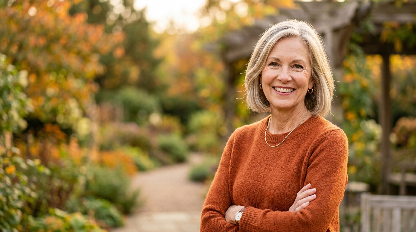 Smiling middle aged woman protected by Alpine Fairview Whole Life Insurance