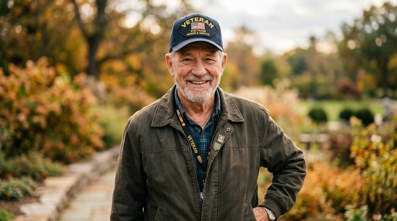 Proud older military veteran protected by Alpine Fairview Whole Life Insurance